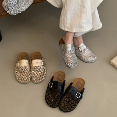 厚底手工钻镂空勃肯拖2026夏款韩国小众透气编织拖鞋