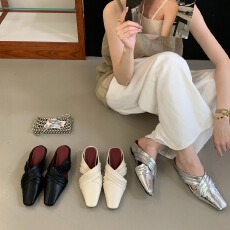 批发内增3cm法式半拖2026新款交叉带一脚蹬懒人穆勒鞋