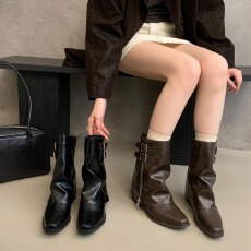 批发时装靴·方头裤管靴女2026新款秋<b class='q'>冬</b>西部牛仔靴辣妹骑士靴短靴