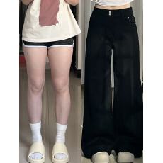 批发胖mm不贴腿直筒拖地裤大码<b class='q'>牛仔裤</b>女阔腿裤宽松百搭