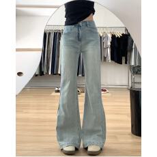 批发微胖不贴腿拖地裤秋冬大码微喇<b class='q'>牛仔裤</b>女阔腿裤宽松百搭