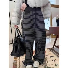 批发条纹大码直筒阔腿裤女秋冬新款高腰胖mm宽松显瘦拖地裤长裤潮