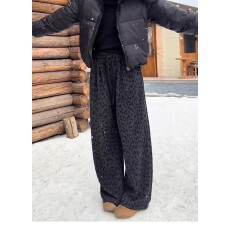 批发加绒加厚豹纹裤子大码胖mm糯米毛巾裤宽松bf慵懒风阔腿休闲裤