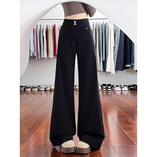 批发胖mm不贴腿直筒拖地裤大码牛仔裤女阔腿裤宽松百搭