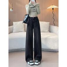 批发大码复古美式牛仔裤女秋<b class='q'>冬</b>胖mm梨形身材高腰显瘦直筒阔腿裤子