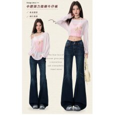 批发春夏不贴腿喇叭裤大码<b class='q'>牛仔裤</b>女高腰显瘦<b class='q'>微喇</b>叭阔腿长裤