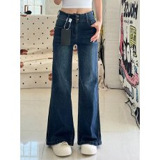批发春季弹力喇叭裤大码<b class='q'>牛仔裤</b>女高腰显瘦<b class='q'>微喇</b>叭阔腿长裤