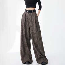 批发布英伦格子棉宽松阔腿裤<b class='q'>男</b>慵懒风大码休闲裤女高腰垂感长裤