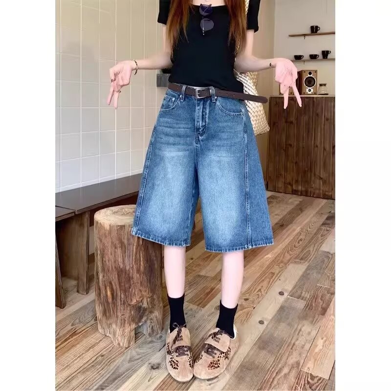 레트로 하이웨이스트 루즈핏 다용도 파란색 오부 바지 넓은 다리 바지 빅 사이즈 청바지 여성 의류 chic