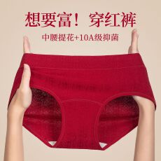 批发10A抑菌加长裆本命年女士内裤 安可拉红全棉裆内裤 提花女三角裤