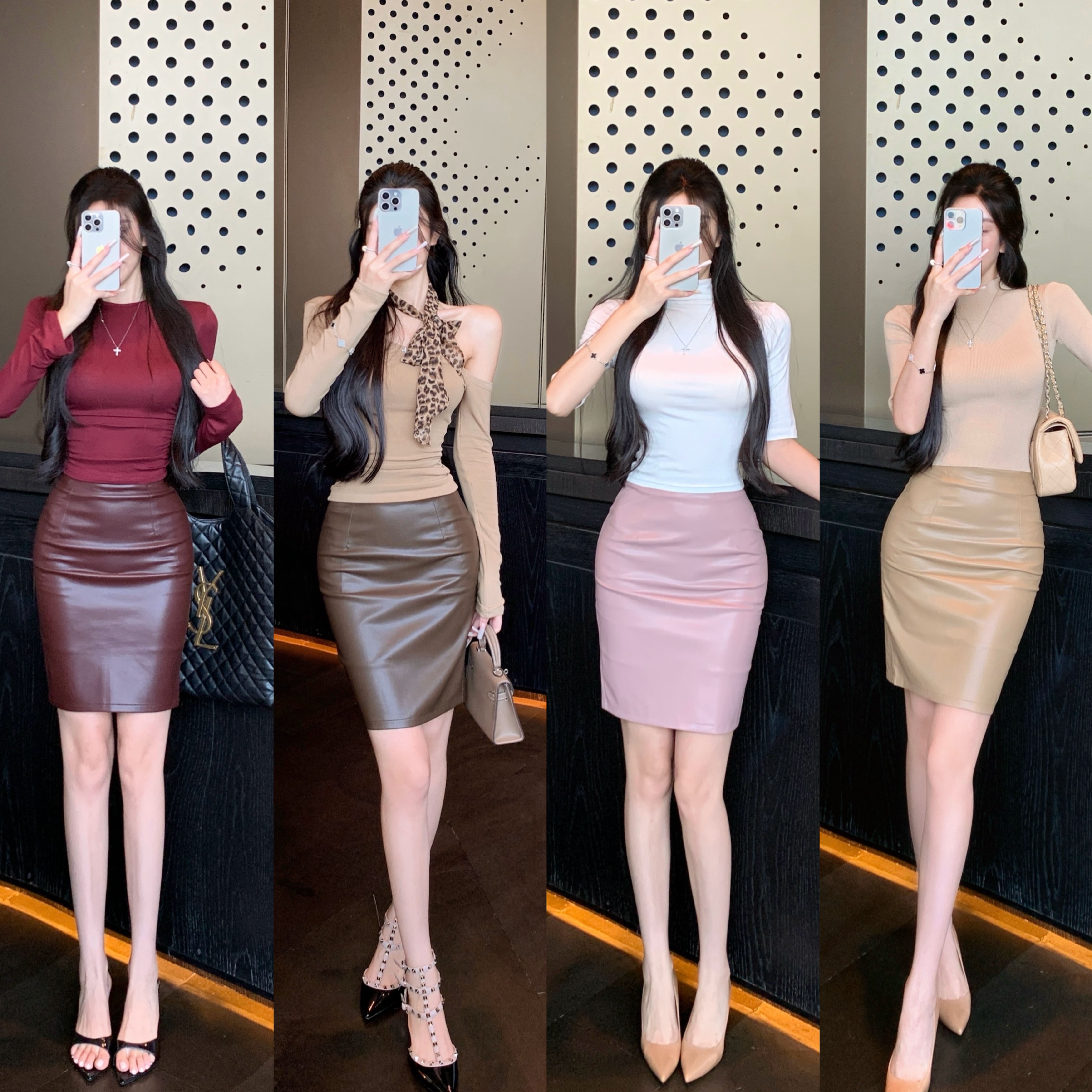 MY13655# 新款气质高腰皮裙半身裙女百搭修身显瘦质感包臀裙女裝貨源服...