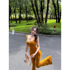 批发实拍实价 夏款设计感修身背心套装女百搭时尚减龄高腰长裤两件套