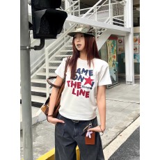 批发【220克40支奥代尔带弹力92棉8氨纶】印花圆领正肩短袖T恤女