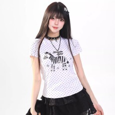 批发【40支210克精梳92%棉+8%氨纶后包领】修身显瘦正肩<b class='q'>短袖</b><b class='q'>t</b><b class='q'>恤</b>女波点