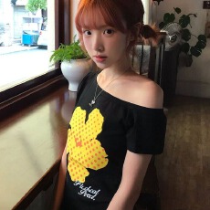 220克92%棉8%氨纶美式辣妹斜肩字母印花短袖T恤女