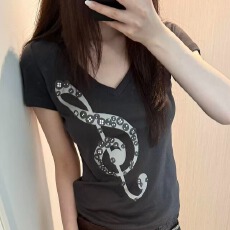40支220克精梳92%棉+8%氨纶后包领修身显瘦正肩短袖t恤女