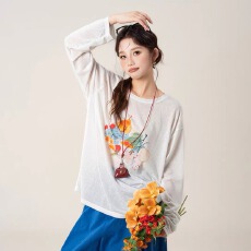 批发【180克亚麻雪花】长袖T恤防晒衫<b class='q'>打底衫</b>罩衫 透气宽松