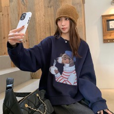 批发【华棉复合】印花圆领卫衣女，薄款+加绒