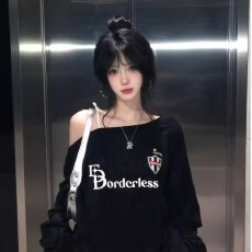华棉复合斜肩印花卫衣女，薄款+加绒
