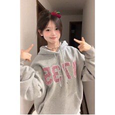 批发大码加绒连帽卫衣<b class='q'>韩版</b>秋冬学院风印花套头加厚长袖上衣女外套