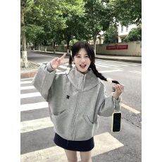 批发<b class='q'>韩版</b>高领外套卫衣女学院风春秋潮牌设计感拼接高街情侣帽开衫