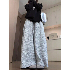批发<b class='q'>休闲裤</b><b class='q'>韩版</b>小香风编织阔腿裤女秋季小众抽绳高腰遮肉显瘦直筒