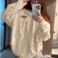 批发薄款美式复古刺绣波点印花国潮<b class='q'>卫衣</b>男女通勤休闲宽松<b class='q'>开衫</b>外套潮流