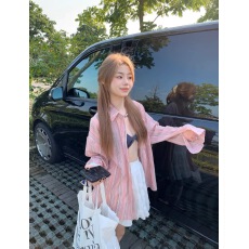 批发慵懒风复古细条纹衬衫女春季设计感小众上衣棉麻宽松<b class='q'>韩版</b><b class='q'>长袖</b>衬衣