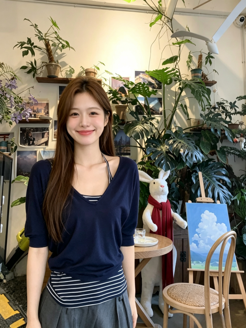 사람들 면 한 부서 V넥 반팔 티셔츠 세트 여성 2026 여름 스트라이프 슬립 루즈핏 블라우스 맨위