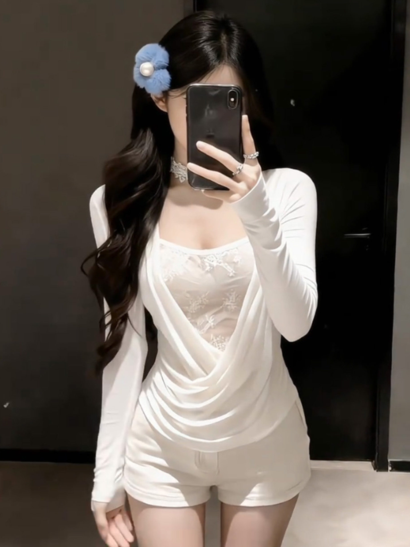 아메리칸 레트로 순수한 욕망 바람 긴팔 티셔츠 여성 디자인 센스 작은 대중 패션 맨위 트렌디