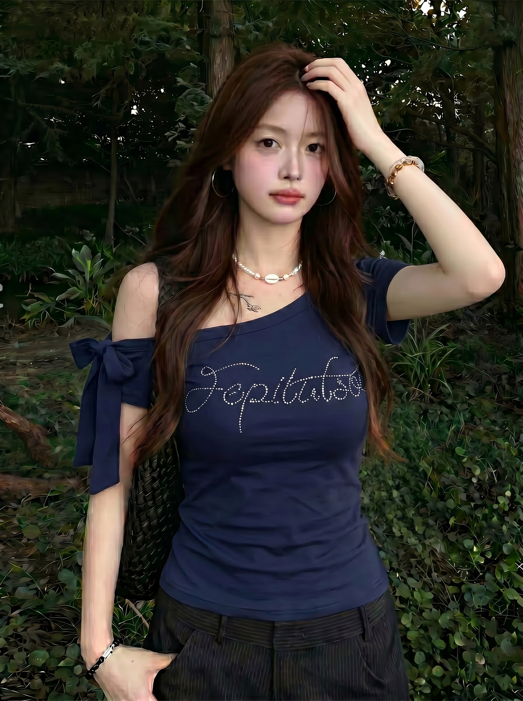 사람들 면 한 부서 미니멀리즘 부드러운 바람이 아닙니다. 규칙 디자인 센스 작은 대중 반팔 티셔츠 여름 새로운 스트랩 맨위 여성