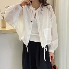 批发今年流行的韩系简约白色短外套女薄款防晒衫立领开衫<b class='q'>小外套</b>潮