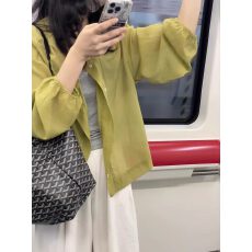 批发法式复古绿色棉麻防晒衣衬衫女夏季薄款空调衫外套小个子短款上衣