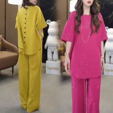 批发一整套亮片运动服套装女显瘦大码胖mm阔腿裤休闲两件套