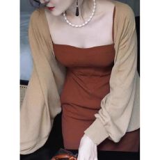 批发灯笼袖冰丝防晒坎肩针织开衫外套薄款女披肩秋配<b class='q'>吊带</b>长裙外搭罩衫