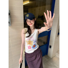 批发夏日<b class='q'>街头</b>彩色花朵U领针织吊带背心2026辣妹修身显瘦短款百搭美背