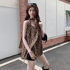 批发复古辣妹豹纹吊带背心女装2026新款<b class='q'>夏</b>荷叶边挂脖飘带气质无袖上衣