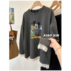 德绒特大码300斤蕾丝花边磨毛保暖T恤女宽松上衣