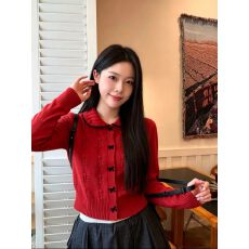 设计感蝴蝶结翻领针织开衫毛衣女秋冬新款韩系宽松百搭显瘦
