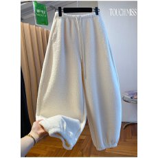 批发广州摇粒绒特大码300斤羊羔毛裤子女2026新款<b class='q'>哈伦裤</b>束脚裤