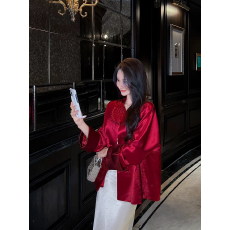 批发新中式 新中式国风重工醋酸盘扣外套女秋<b class='q'>冬</b>新款复古提花宽松上衣