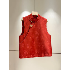 批发新年红色锦鲤新中式<b class='q'>马甲</b>女2026新款立领斜襟时尚复古<b class='q'>马夹</b>