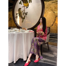 批发Sun雅乔【大红大紫外袍】春装新款宽松人丝印花新中式国风外套女