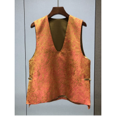 批发提花V领开叉背心女欧货春秋新中式无袖上衣81D11