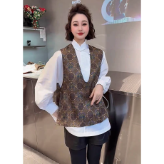 批发欧洲站2026春季新款时髦高级感气质复古风立领衬衫精致马甲两件套