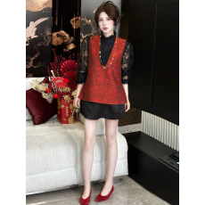 批发新中式V领提花时尚经典新款马甲早春<b class='q'>百搭</b>显瘦