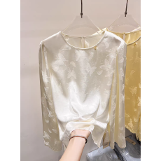 批发2026新款法式气质显瘦圆领印花套头长袖<b class='q'>雪纺衫女</b>春季薄款上衣