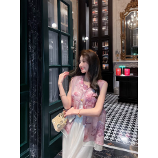 批发粉色新中式提花<b class='q'>真丝</b>马甲<b class='q'>女</b>夏季新款国风无袖背心坎肩<b class='q'>上衣</b>外穿马夹