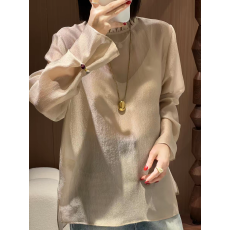 批发新中式真丝欧根纱上衣<b class='q'>中长款</b>国风衬衫宽松轻薄透视立领叠穿内搭女