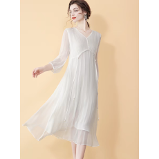 批发白色真丝连衣裙2026春季新款高端轻奢气质裙桑蚕丝超仙法式度假裙